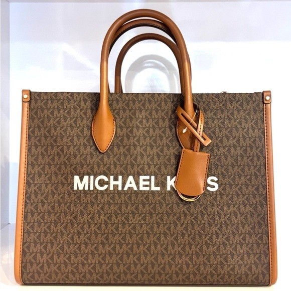 Michael Kors Mirella Medium Signature Logo Tote Bag Brown Signature - Picture 1 of 8